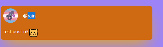 a picture containing an orange post with a username highlighted, the important part being that emojis render together with the text